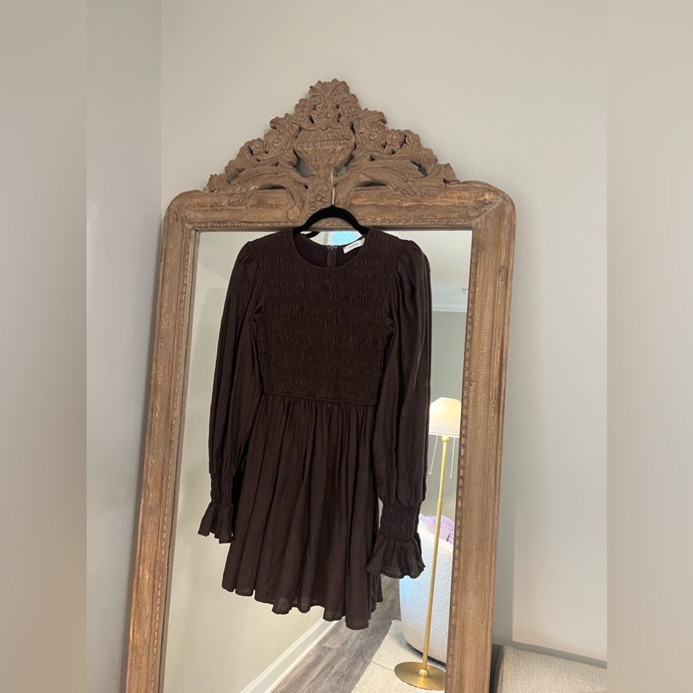 DISSH The Kennedy Linen Natural Beige Smocked Mini dress SIZE 2